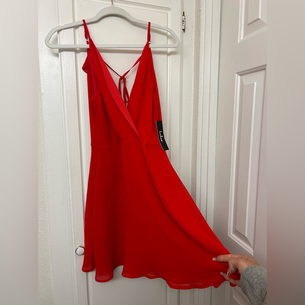 Lulus Red Wrap Dress Size S NWT Ruffle Bow Detail Lined Flare Mini Small Cutesy